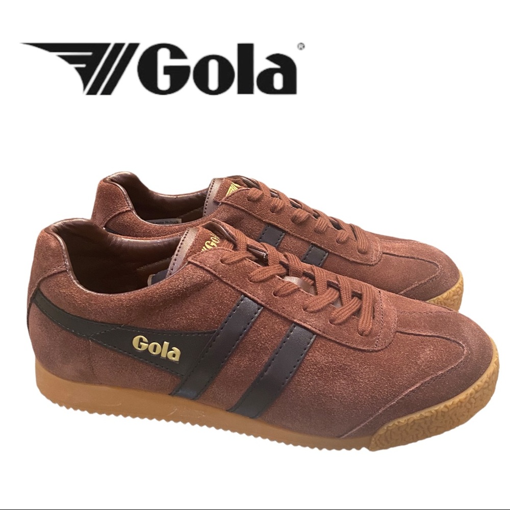 NEW Gola Classics Men’s Harrier Cognac Black Suede Sneakers 7